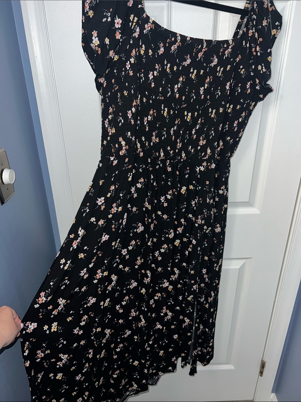 Maurice’s Black Floral Smocked Midi Dress